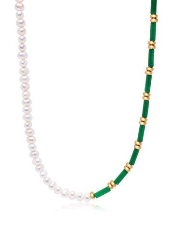 Nialaya Women's Necklace Pearl Choker with Green Agate Pearl Choker with Green Agate 15 Inches / 38.1 cm WNECK_305